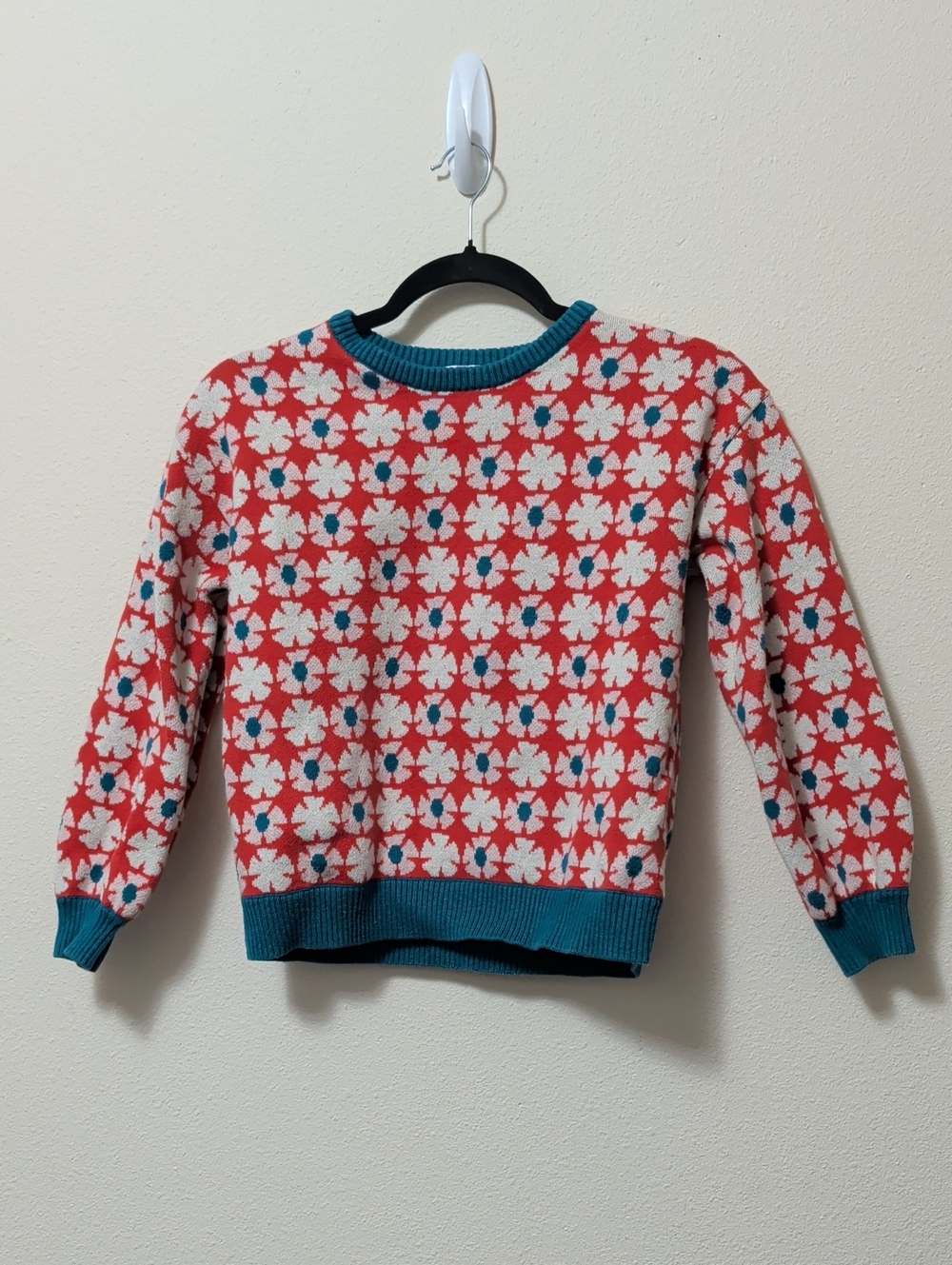Hanna Andersson Red Floral Crewneck with Teal Trim